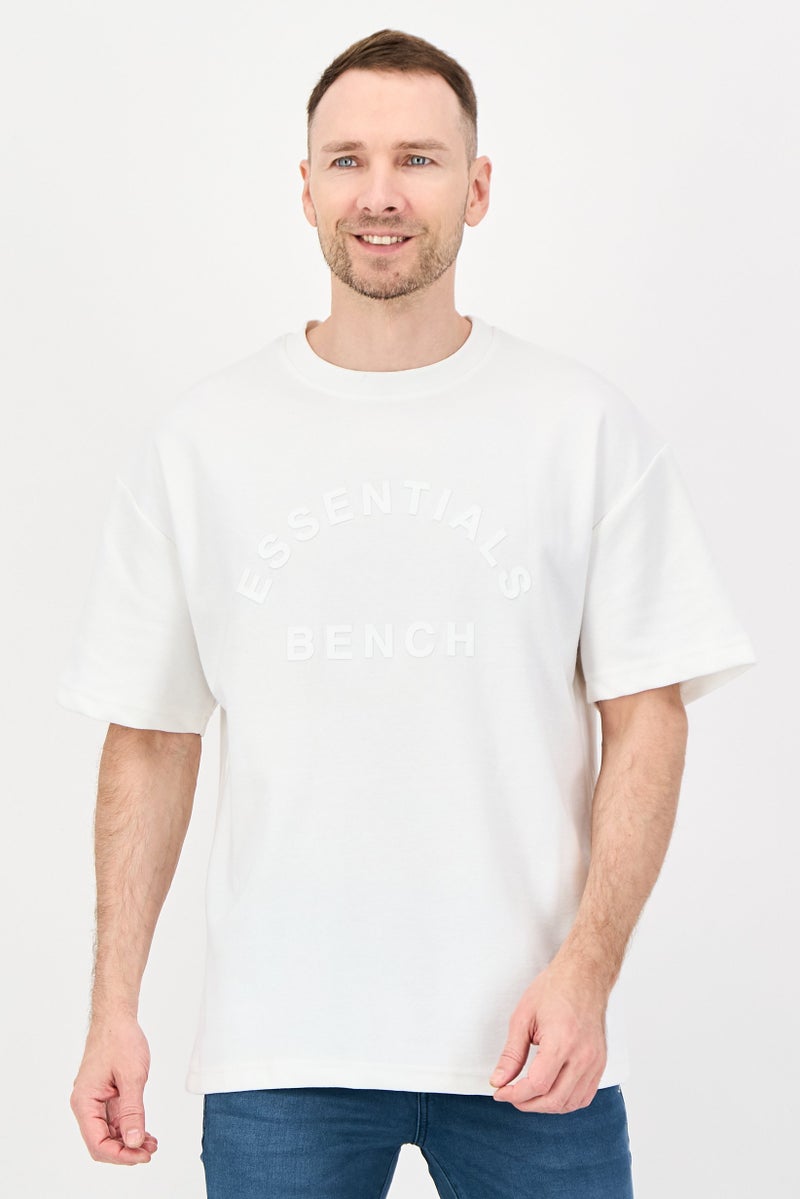 Bench Men Crew Neck Short Sleeve Brand Logo T-Shirt, White - Image 1